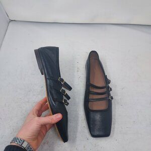 Mansur Gavriel Black Square Toe Mary Jane Flat Shoe